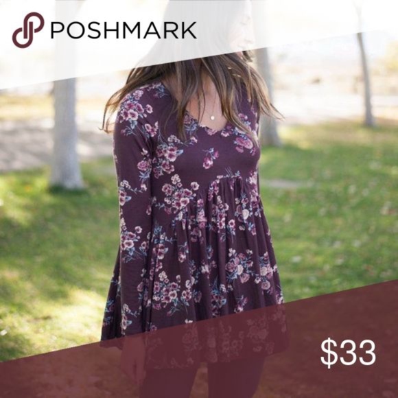 Pink Desert Tops - FLORAL BABYDOLL TOP IN PLUM